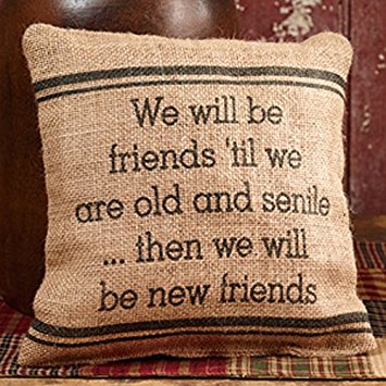 Burlap Pillow - We Will Be Friends 'Til We Are Old And Senile... Then We Will Be New Friends - 8" x 8"