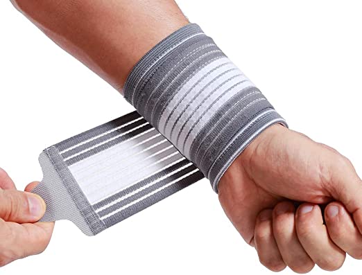 Neotech Care Wrist Band (1 Pair) - Adjustable Compression Strap - Elastic & Breathable Fabric - Support Sleeve for Tennis, Sports, Exercise - Men, Women, Right or Left - Grey Color (Size M)