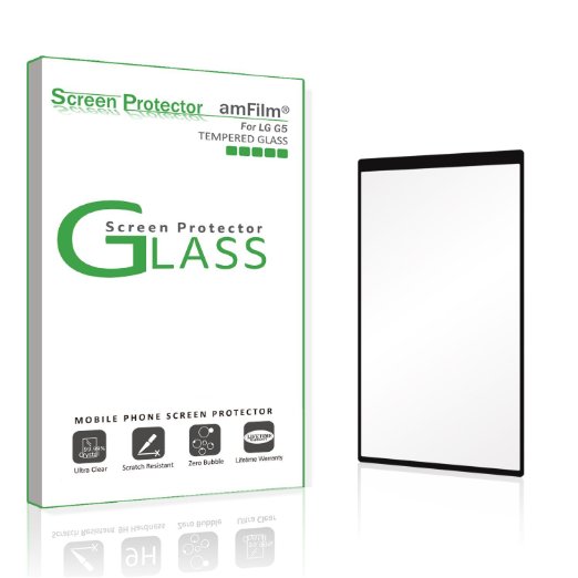 LG G5 Screen Protector Glass, amFilm Tempered Glass Screen Protector- Full Screen Coverage, Dot Matrix Bubble Free for LG G5 with Lifetime Replacement Warranty (1-Pack) [in Retail Packaging]