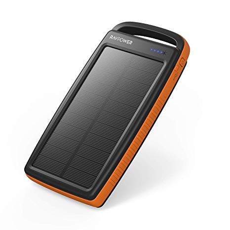 RAVPower Solar Charger 20000mAh Portable Charger Solar Power Bank Dual USB External Battery Pack Power Pack with Flashlight for Outdoor - Orange