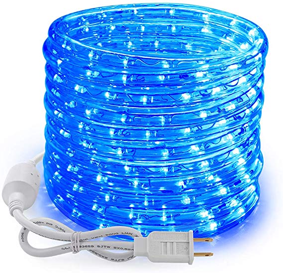 Brizled 18ft 216 LED Rope Lights, 120V UL Listed Plugin Rope Lights Connectable with Clear PVC Tube, Indoor/Outdoor Decorative Rope Lighting for Backyards, Garden, Patio, Christmas, Blue