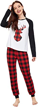 DIDK Women's Kitty Cat Print Tee and Polka Dot Pants Pajama Set