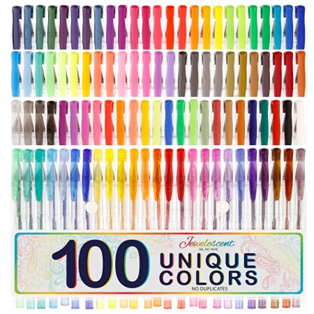 US Art Supply Jewelescent 100 Unique Color Gel Pen Set - Professional Artist Quality Gel Ink Pens in Vibrant Colors - Standard, Glitter, Metallic, Neon, and Pastel - 100% Satisfaction Guarantee