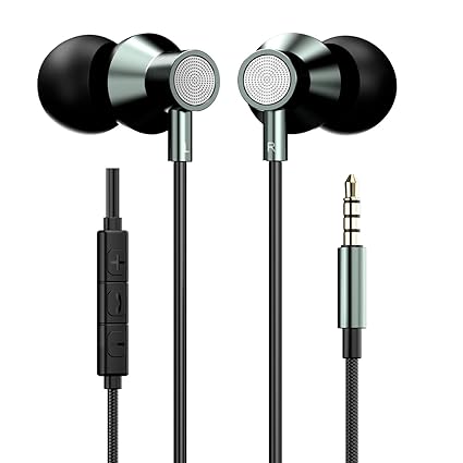 Portronics Conch Tune A in Ear Wired Earphones with Mic, 3.5mm Audio Jack, 10mm Driver, 1.2m Nylon Braided Anti Tangle Wire, in line Controls, Metal Alloy Body, Wide Compatibility(Grey)