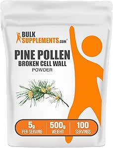 BulkSupplements.com Pine Pollen Powder - Broken Cell Wall, Pine Pollen Supplement, Herbal Supplement - Gluten Free, 5g per Serving, 500g (1.1 lbs) (Pack of 1)