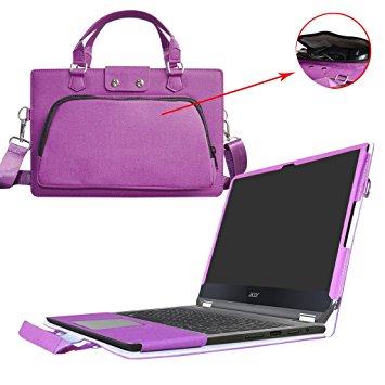 Aspire R 15 Case,2 in 1 Accurately Designed Protective PU Leather Cover   Portable Carrying Bag Fo 15.6" Acer Aspire R 15 R5-571T R5-571TG Serise Laptop,Purple