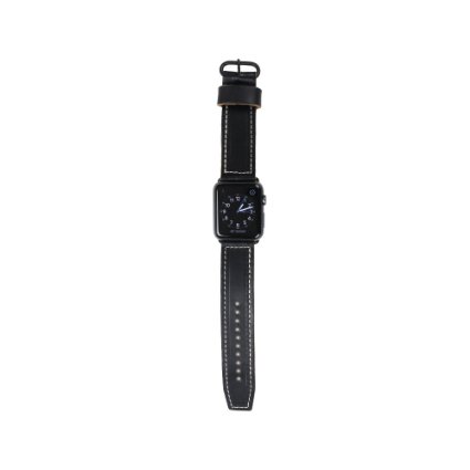 Apple Watch Band 42mm with Premium Black Horween Leather and Black Hardware by Rugged Material