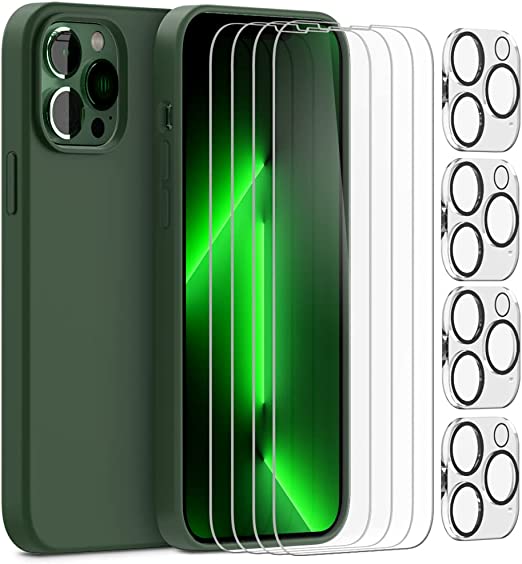 Zonlaky 9 in 1 Bundle Designed for iPhone 13 Pro Max Case 6.7 Inch Compatible   4 Pack Tempered Glass Screen Protector   4 Pack Camera Lens Protectors   1 Silicone Bumper Cover - Clover