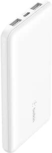 Belkin BoostCharge USB-C Portable Charger 10k Power Bank w/ 1 USB-C Port and 2 USB-A Ports with USB-A to USB-C Cable for iPhone 15, 15 Plus, 15 Pro, 15 Pro Max, Samsung Galaxy S24, & More - White