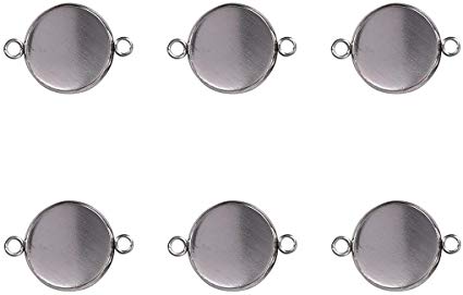 Lanbeide Stainless Steel Pendant Trays Round Bezel for Jewelry Making Double Holes 50pcs (14mm)