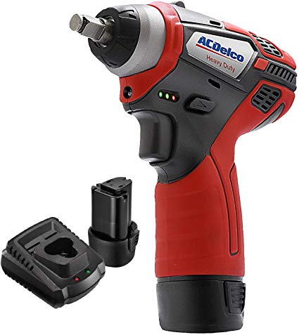 ACDelco 3/8” Power Impact Wrench 90ft-lbs LED Light Cordless Li-ion 12V Max Compact Tool, Kit with 2 Batteries, Charger, G12 Series – ARI12104