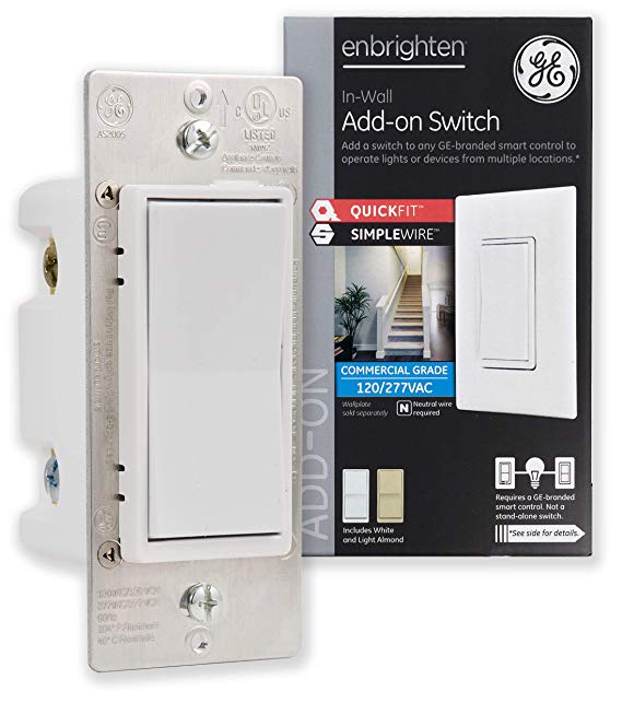 GE 46199 Enbrighten Add-On QuickFit and SimpleWire, Z-Wave and Zigbee Smart Lighting Control, Works with Alexa, Google Assistant NOT A STANDALONE SWITCH, White & Light Almond