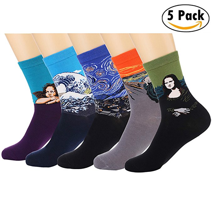U-Zomir Unique Art Patterned Casual Crew Unisex Fun Socks With Gift Box