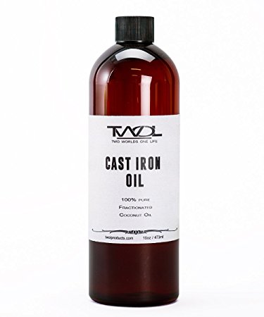 TWOL Cast Iron Oil 16 OZ - Cast Iron Conditioner - Grill Conditioner - PURE 100% Fractionated Coconut Oil - Protects & Prolongs your Cast Iron Cookware