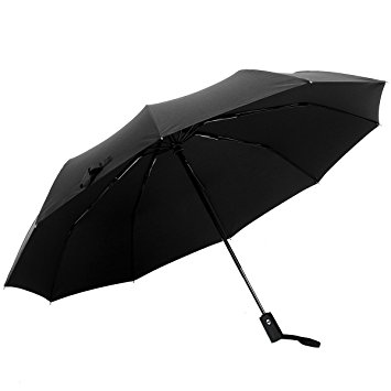 Umbrella,Travel Umbrella Hippih 8 Ribs 210T Folding Waterproof & Windproof Umbrellas Women and Men Auto Open Close Umbrella Black