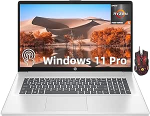 HP 2024 Newest 17 Laptop, 17.3" HD  Touchscreen Display, Windows 11 Pro, 64GB RAM, 1TB SSD, AMD Ryzen 5 7530U(Beat i7-1165G7), Wi-Fi 6, Anti-Glare, HDMI, Webcam, Business Laptop, with Mouse