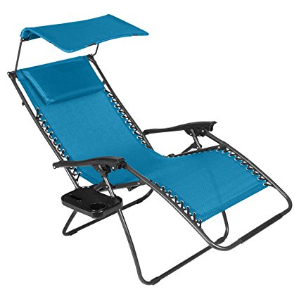 Just Relax Zero Gravity Chair with Pillow, Canopy, and Clip-On Table (Blue)