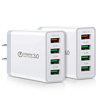USB Quick Charger, Boxeroo 40W Quick Charge 3.0 Wall Charger 2Pack, 4-Port USB Plug for Galaxy S10  S9  Note 10  Note 9  Note 8, LG G6 V30, HTC 10, iPhone 11 Pro Max XS Max XR X 8 7 Plus