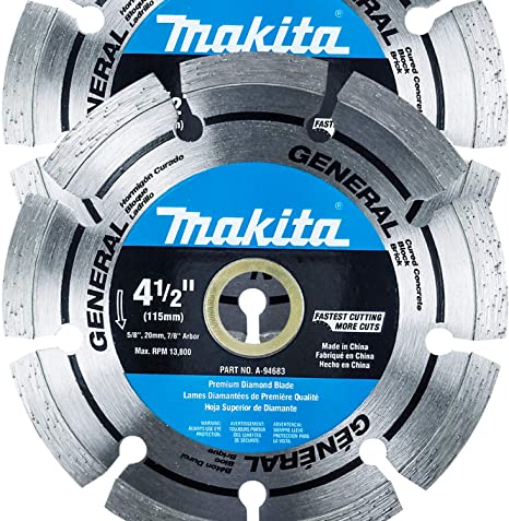 Makita 2 Pack - 4.5” Segmented Rim Diamond Blades For 4.5”  Grinders & Circular Saws - Long-Lasting Cutting For Concrete, Masonry & Brick - 5/8”, 20mm & 7/8” Arbors