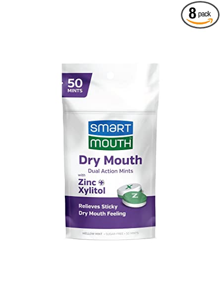 SmartMouth Dry Mouth Dual-Action Mints - Sugar-Free Breath Mints - 50 Count, 8 Pack, Mellow Mint