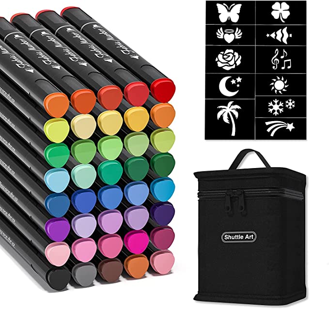 Fabric Markers Pens, Shuttle Art 40 Colors Dual Tip Fabric Markers Permanent No Bleed Markers for T-Shirts Sneakers, Non-Toxic & Child Safe Permanent Fabric Pens for Kids Adult Painting Writing