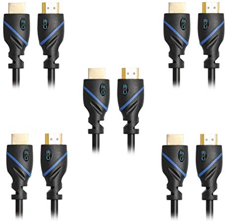 C&E High Speed HDMI Cable with Ethernet Black, (3 Feet/0.9 Meters), Supports 4K, 3D and Audio Return (5 Pack)