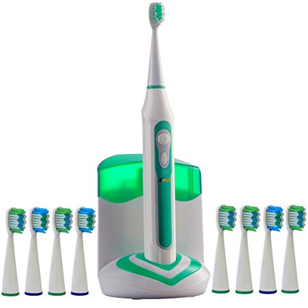 Xtech XHST-100 Oral Hygiene Ultra High Powered 40,000VPM, 5 Brushing Modes, Rechargeable Electric Ultrasonic Toothbrush with Charging Dock & Built-in UV Sanitizer, Includes 9 Brush Heads
