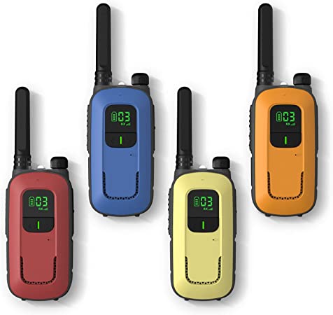 Radioddity FS-T3 Rechargeable FRS Walkie Talkies Two Way Radio for Kids Adults Family, License Free, 22 Channels, Micro-USB Charging, Long Range, VOX, 4Pack