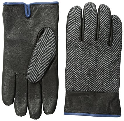 Original Penguin Men's Woolen Herringbone Leather Gloves