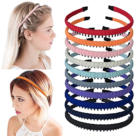 fani 10 Pcs Fashion Teeth Hair Hoop with Resin Comb Teeth Pure Color Hairband Headband Teeth Comb Hair Hoop Non-slip Thin Hair Hoop Headband Hair Accessories by Beauty hair (10 color)