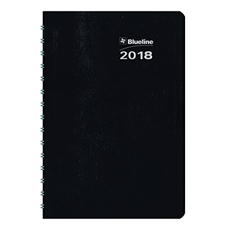 Blueline 2018 DuraGlobe Daily Appointment Book, Twin-Wire, Soft Black Cover, 8 x 5 inches (C210.21T-18)