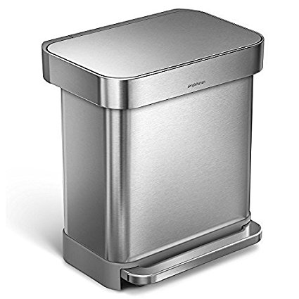 simplehuman 30L Rectangular Step Trash Can with Liner Pocket, Brushed Stainless Steel, with 60 pack custom fit liner code F