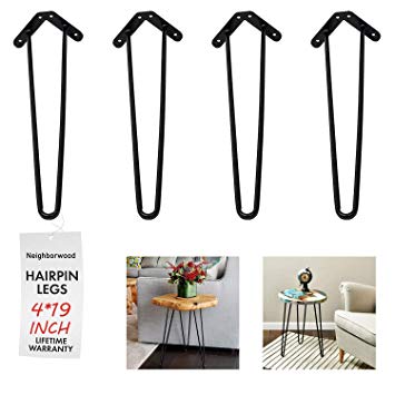 NXN-HOME 19" Heavy Duty Hairpin Coffee Table Legs (Set of 4), 2/5" Thick, Black