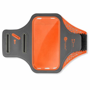 F-color Sports Phone Armbands for Cellphones Armband for iPhone 7 6S iPhone 6, Smartphones with screen up to 5.0 inches, Armband Sport with Earbuds Slots Key and Card Holder, Grey   Orange