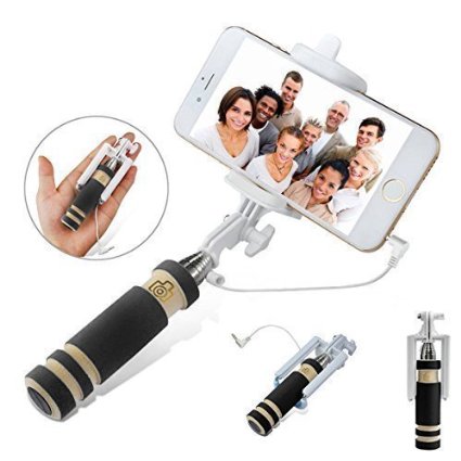 Mini Selfie Stick pocket size Monopod for iPhone 6 iPhone 5S Samsung Galaxy S6 S5 Android -Black Black SSA