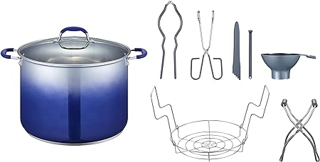 CONCORD 20 Quart Stainless Steel Canning Pot Set. Includes Canning Rack, Tongs, Jar Lifter, Funnel, Wrench, Lid Lifter, Mixer/Measurer (Induction Compatible)