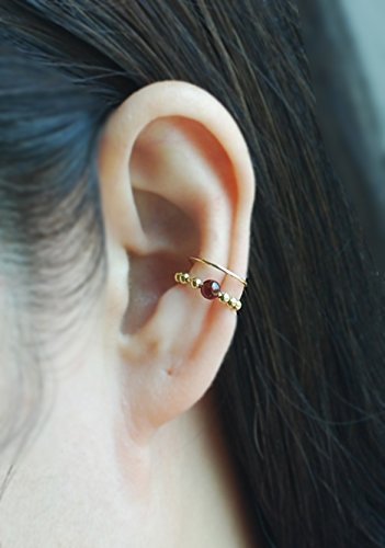 14K Yellow Gold Filled Double Band Ear Cuff with Gem stone ,No Piercing Cartilage Ear Cuff, Ear Jacket, Ear Wrap,Fake conch piercing,boho, Price per One Item