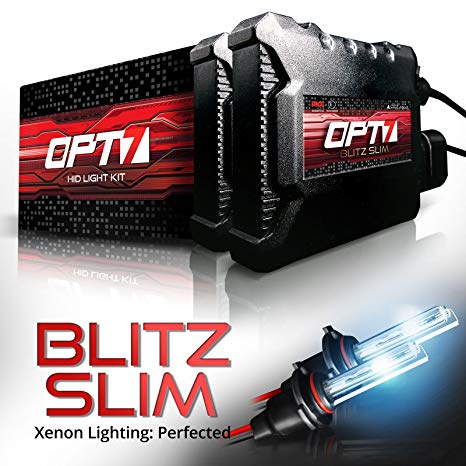 OPT7 Blitz Slim 9006 HID Kit - 3.5X Brighter - 4X Longer Life - All Bulb Sizes and Colors - 2 Year Warranty [8000K Ice Blue Xenon Light]