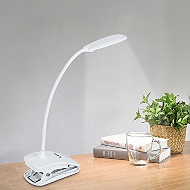 LIFU Dimmable Desk Lamp, Clip-on Lamp Flexible Neck 3 Level Brightness Touch Sensitive Eye-protecting Rechargeable LED Light -White