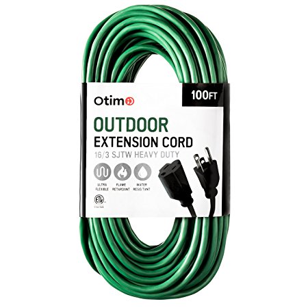 Otimo 100 ft 16/3 Outdoor Heavy Duty Extension Cord - 3 Prong Extension Cord, Green