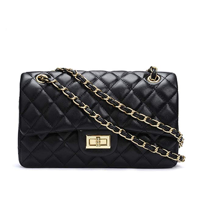 Chains Double Flap Bag Women Quilted Shoulder Bag Luxury Brand Classic Lady Crossbody,Black 2,Length 26cm
