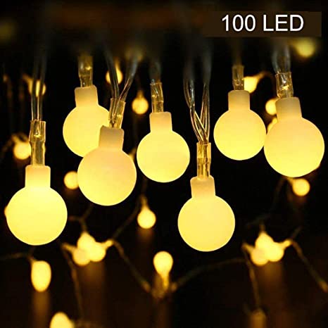 Globe String Lights Indoor-49Feet 100 LED Warm White Fairy Lights Waterproof -8 Modes - Plug in -Perfect Indoor, Outdoor, Garden, Hallowmas, Chrismas Tree, Party, Festival, Wedding Decoration