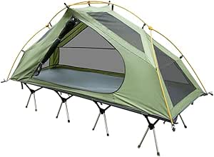 Night Cat Camping Cot Tent for 1 Person Off Ground Elevated Tent Cot Foldable Camping Sleeping Bed with Rainfly Waterproof Green