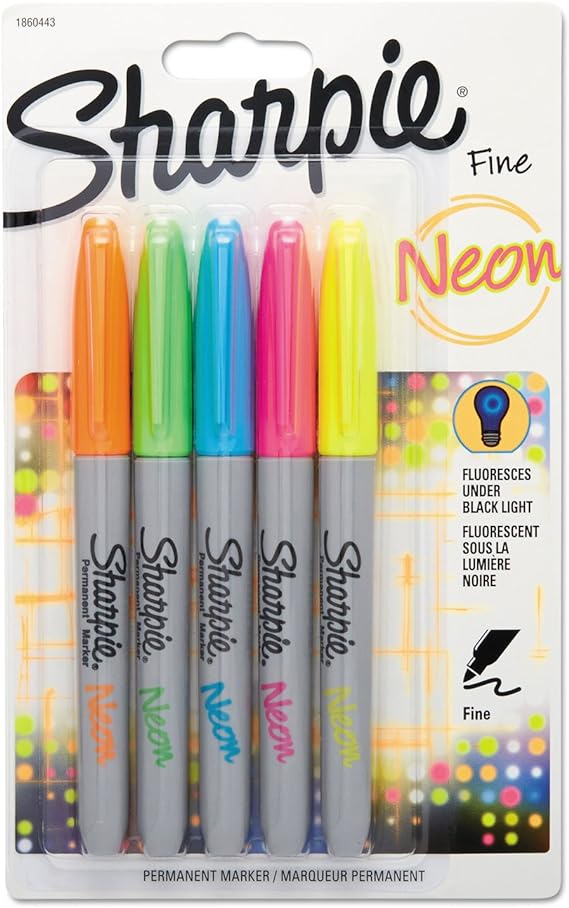 Sharpie 1860443 Neon Permanent Markers Assorted 5/Pack