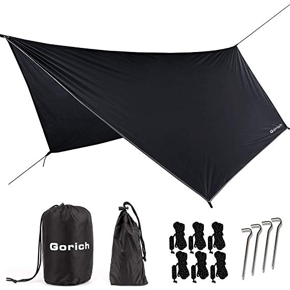 Gorich Large Hammock Rain Fly, Tent Tarp. Premium Waterproof Hammock Shelter. Lightweight Ripstop Nylon 210D. Fast Set Up. No Instructions Needed. A Hammock Camping Essential! 12x9ft HEX