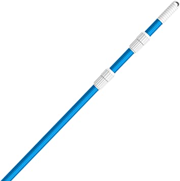 BLIKA 16.5 Foot Blue Aluminum Telescopic Swimming Pool Pole, 1.30mm Thickness, Adjustable 3 Piece from 6.5 to 16.5ft Extension, Attach Connect Skimmer Nets, Rakes, Brushes, Vacuum Heads with Hoses