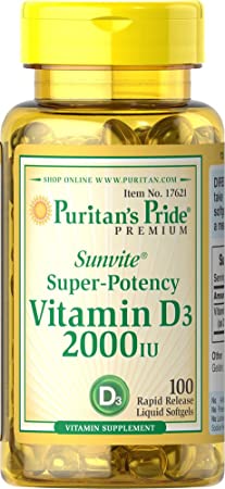 Puritan's Pride Sunvite Super High Potency Vitamin D3 2000IU 100 Softgels