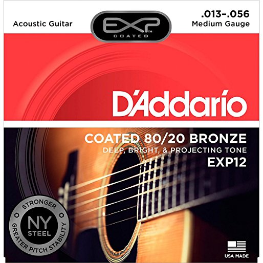 D'Addario EXP12 with NY Steel 80/20 Bronze Acoustic Guitar Strings, Coated Medium, 13-56