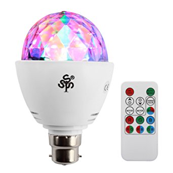 TSSS 3W B22 Disco Ball Lamp RGB Rotating LED Strobe Party Bulb Stage Light for Family Party,Birthday,Festival,Room Decoration with Remote Control