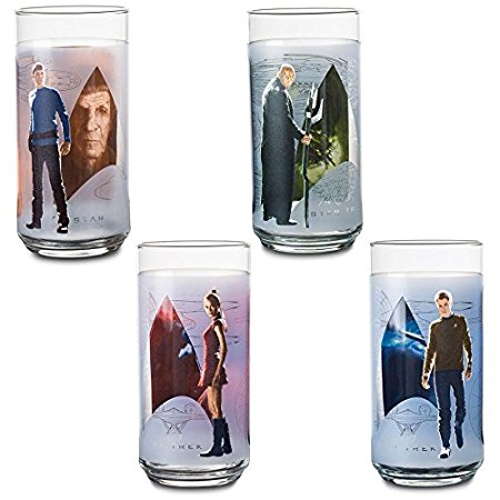 Star Trek Set of 4 16oz Glass: Featuring Kirk, Spock, Uhura, and Nero Multicolored